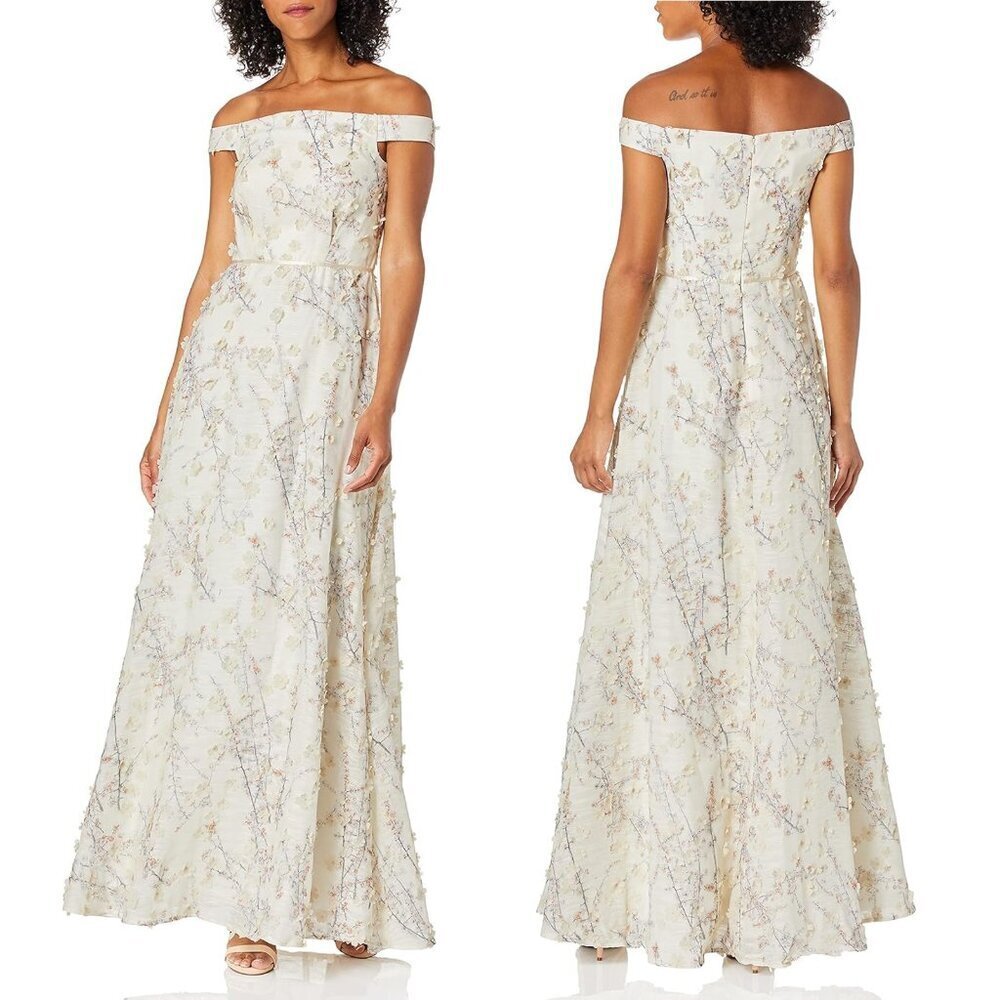 NWT New Carmen Marc Valvo Infusion Off-The-Shoulder Maxi Dress Size 2